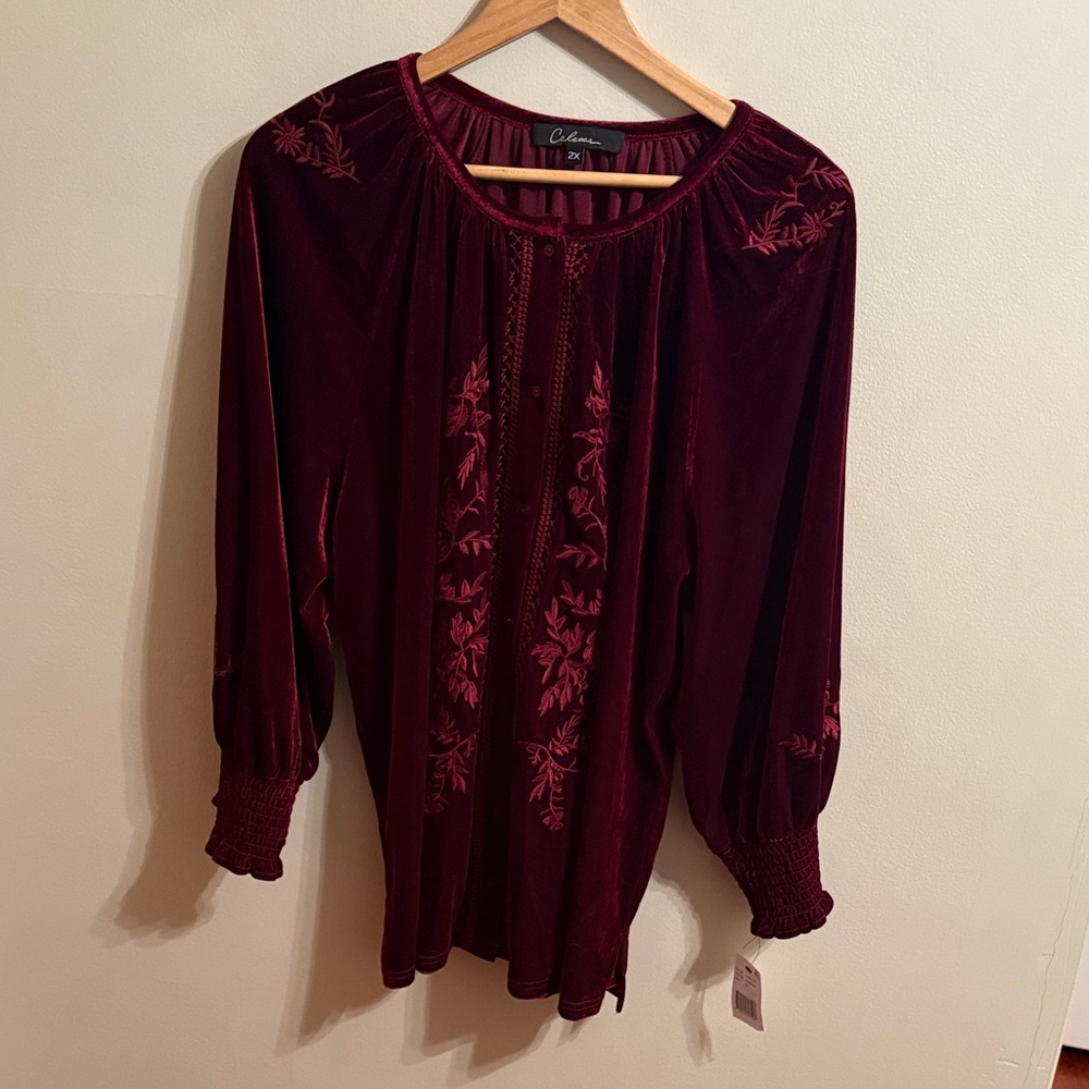 Calessa Women's Burgundy Velvet Tunic
